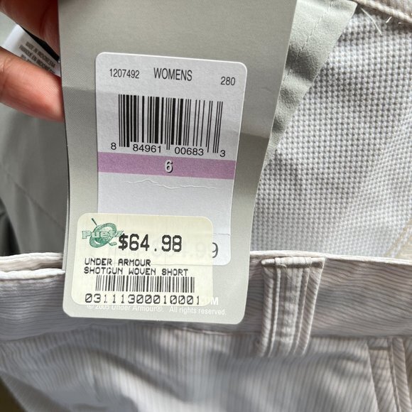 NEW Under Armour Women’s Shotgun Golf Shorts‎ White Tan Striped Size 6 Athletic - Picture 6 of 9